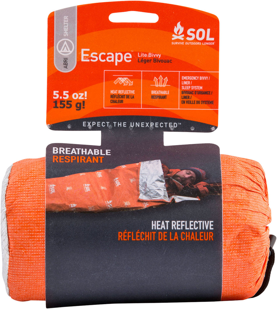 Survive Outdoors Longer SOL Escape Lite Bivvy Ultralight Waterproof Orange Aluminum-Coated Polyethylene