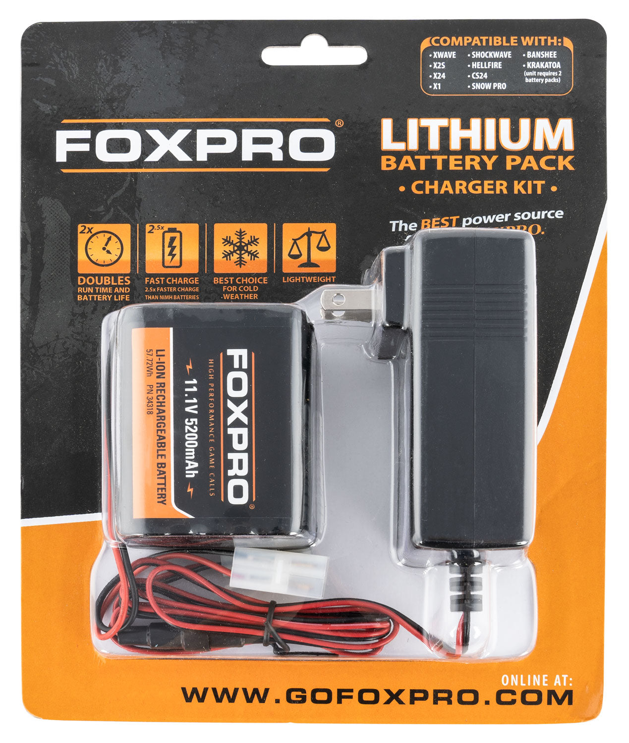 FoxPro LITHCHG 11.1V 5200mAh Lithium Battery Kit with Wall Charger for Shockwave/Banshee