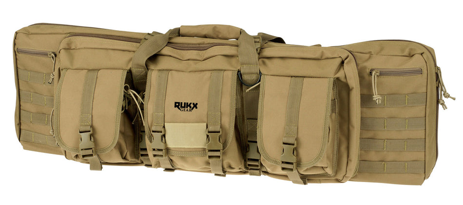Rukx Gear ATICT42DBT 42" Tactical Double Gun Case Tan 600D Polyester Non-Rust Zippers