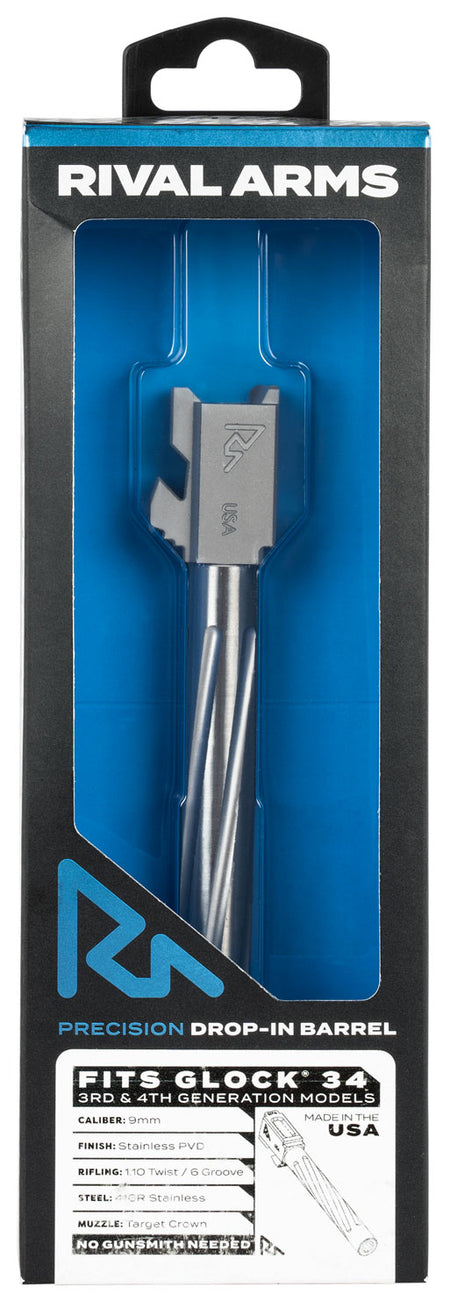 Rival Arms RA20G701D Precision V1 Drop-In Barrel 9mm Luger 5.31" Stainless PVD 416R Stainless Steel for Glock 34 Gen3-4
