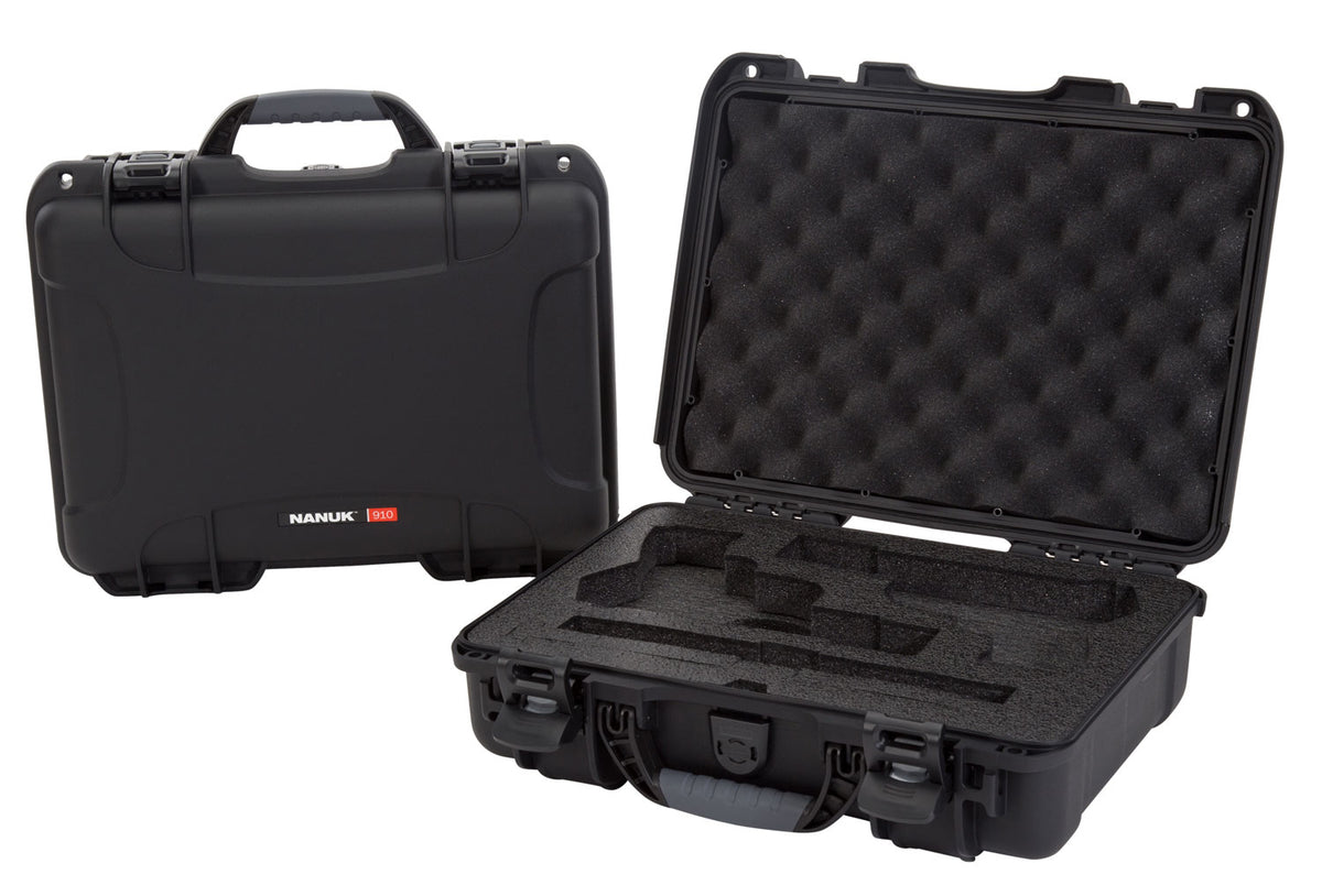 Nanuk 910 Classic 2-Up Pistol Case Black Polymer with Foam Padding and Latches