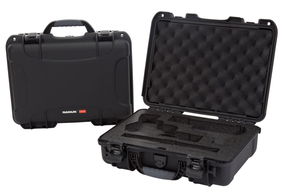 Nanuk 910 Classic 2-Up Pistol Case Black Polymer with Foam Padding and Latches