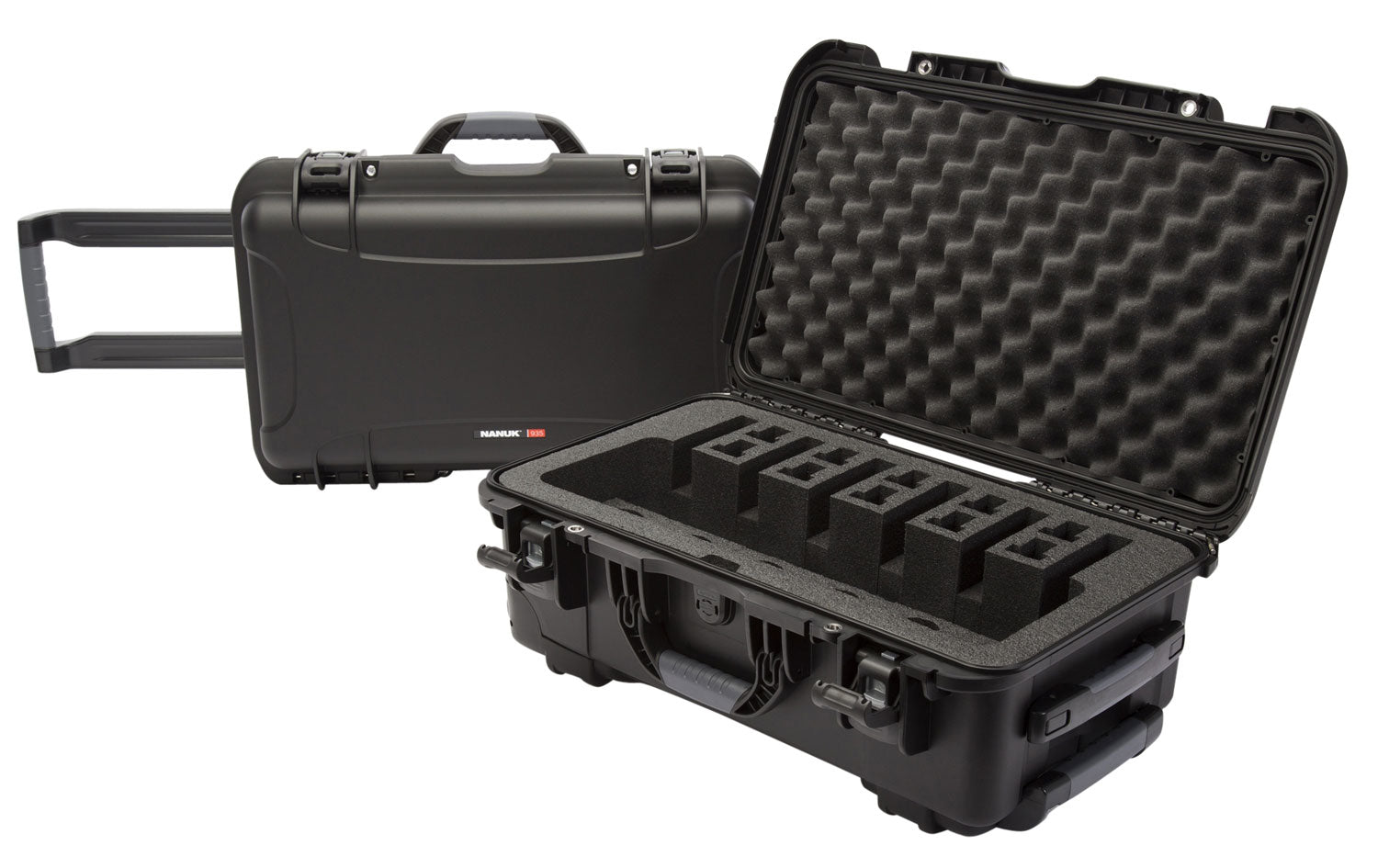 Nanuk 935 6-Up Pistol Case Black Polymer with Foam Padding and Wheels