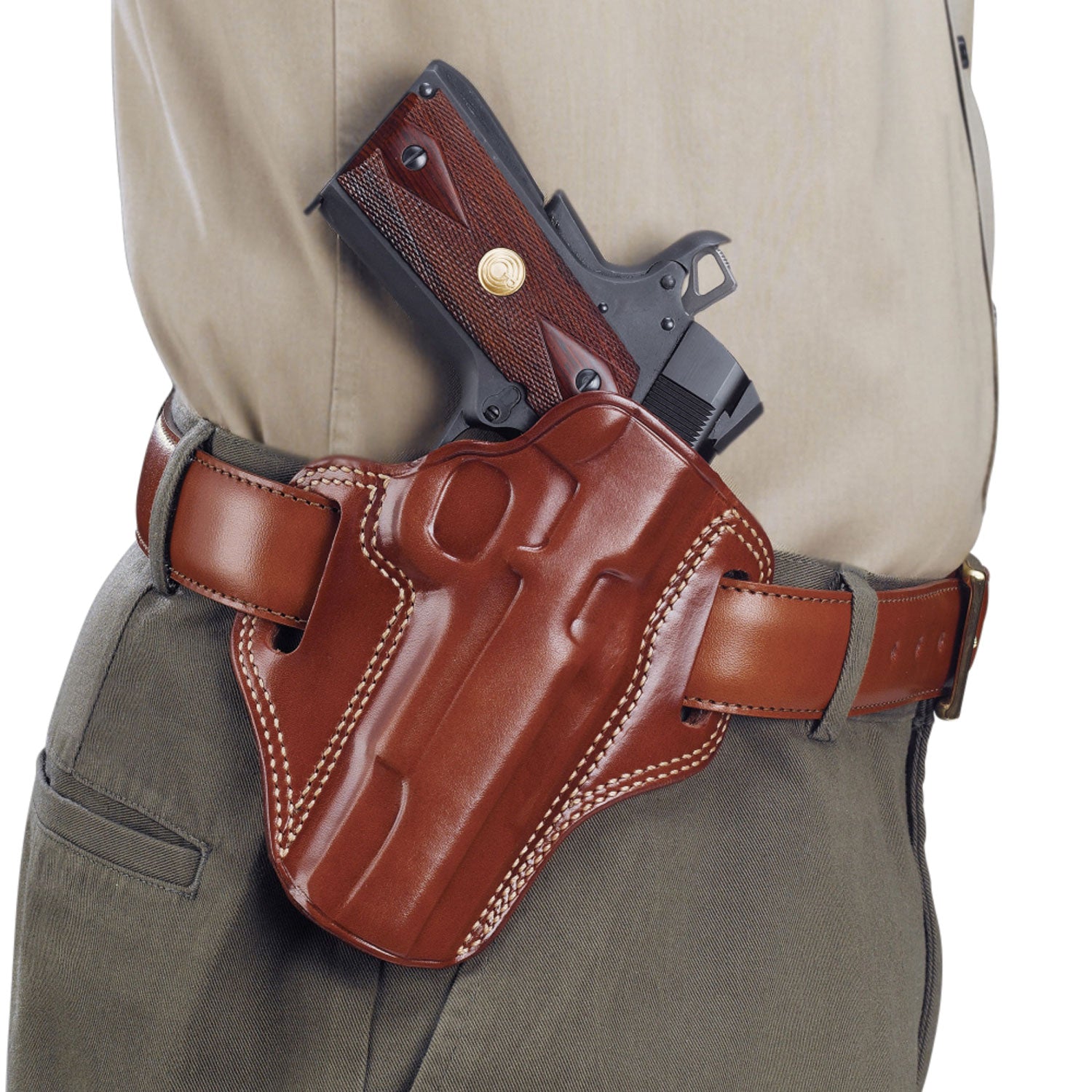 Galco CM800 Combat Master OWB Tan Leather Belt Slide Holster for Glock 43/43X/Springfield Hellcat - Right Hand