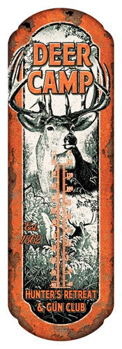 Rivers Edge Deer Camp 5"x17" Decorative Tin Thermometer