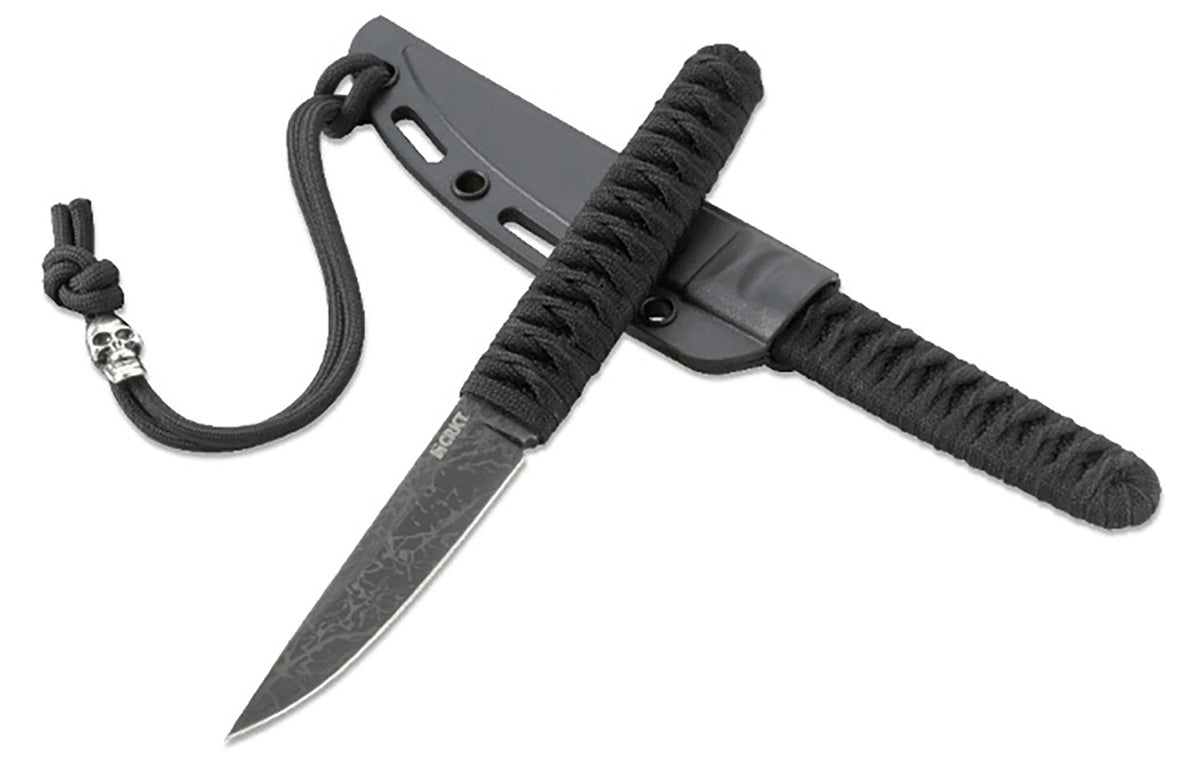 CRKT 2367 Obake 3.64" Fixed Plain Acid Etched Gray TiCN 8Cr14MoV SS Blade with Black Nylon Cord Wrapped Stainless Steel Handle and Sheath