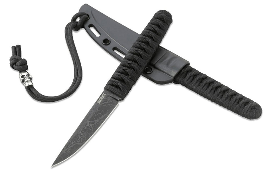 CRKT 2367 Obake 3.64" Fixed Plain Acid Etched Gray TiCN 8Cr14MoV SS Blade with Black Nylon Cord Wrapped Stainless Steel Handle and Sheath