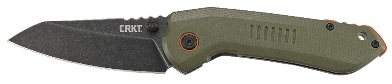 CRKT 6280 Overland 3" Folding Sheepsfoot Plain Stonewashed 8Cr13MoV SS Blade, Green G10 and Stainless Steel Handle with Pocket Clip