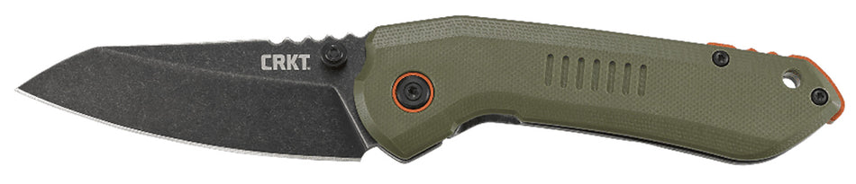 CRKT 6280 Overland 3" Folding Sheepsfoot Plain Stonewashed 8Cr13MoV SS Blade, Green G10 and Stainless Steel Handle with Pocket Clip