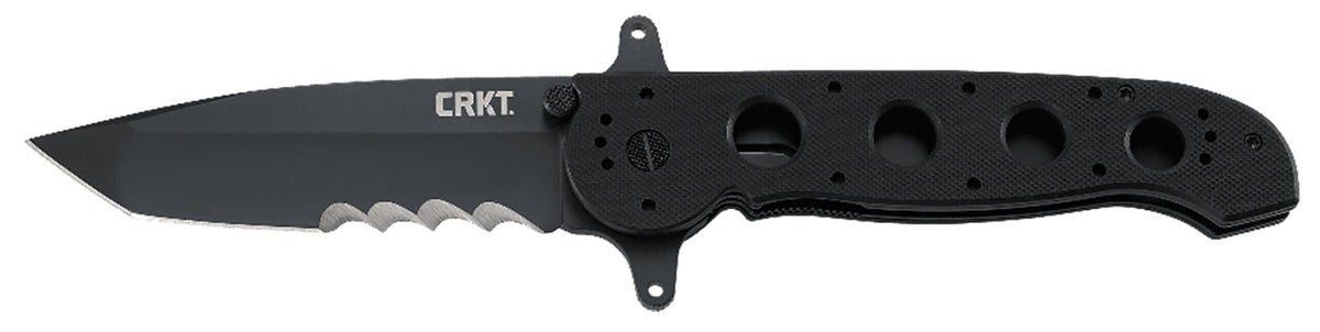 CRKT M1614SFG M16-14SFG 3.99" Folding Tanto Veff Serrated Black Teflon Coated 4116 Stainless Steel Blade, Black G10 Handle with Pocket Clip