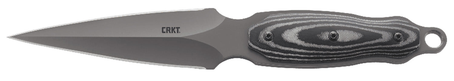 CRKT 2075 Shrill 4.77" Fixed Plain Dual-Edge Gray TiN 8Cr13MoV SS Blade, Black/Gray Resin Fiber Handle with Sheath