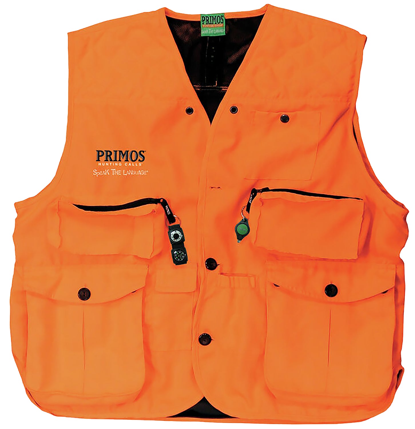 Primos 65702 GunHunter's Hunting Vest Large Blaze Orange with Compass and LED Light