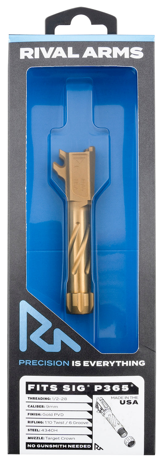 Rival Arms RA20P002E Precision 9mm Luger Threaded Drop-In Barrel 3.10" Gold PVD 4340H for Sig P365