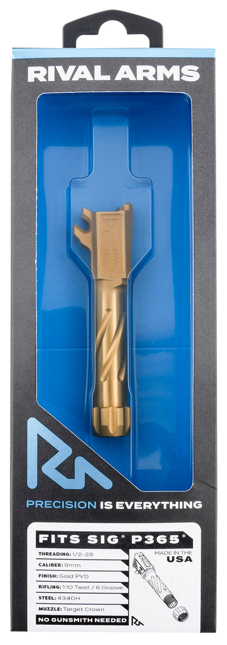Rival Arms RA20P002E Precision 9mm Luger Threaded Drop-In Barrel 3.10" Gold PVD 4340H for Sig P365