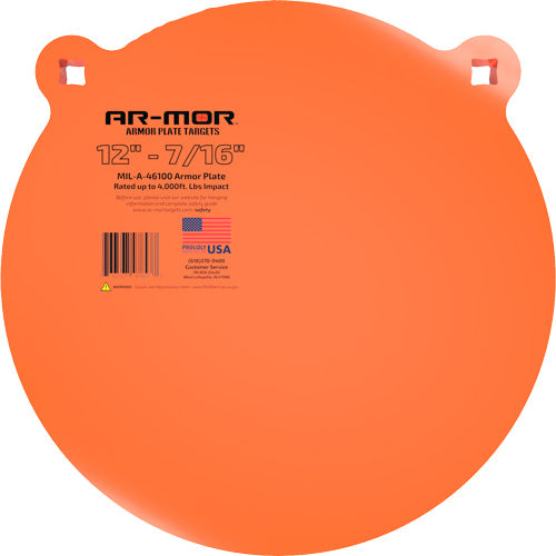 AR-MOR 12" MIL41600 Steel Shooting Gong 7/16" Thick Orange Round