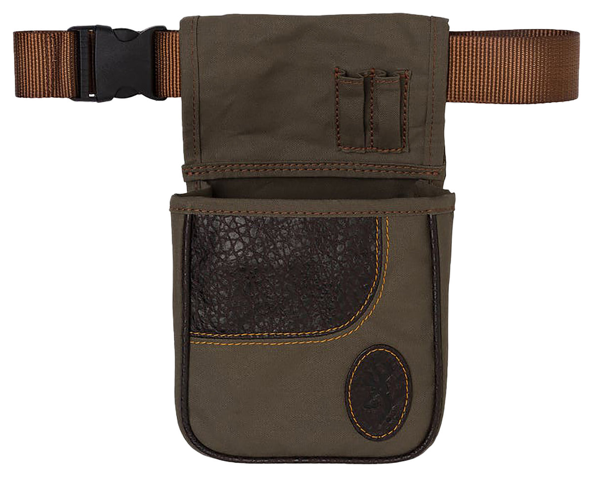 Browning 121504843 Laredo Shell Pouch Olive Canvas Leather with Nylon Web Belt