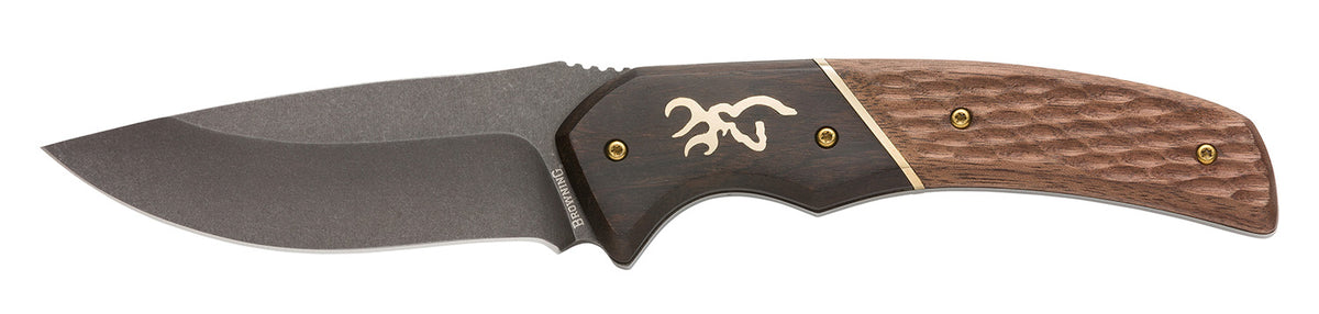 Browning Hunter Large Fixed Blade Knife 3.63" Drop Point Black Oxide Stonewashed 440C SS Jigged Walnut Handle