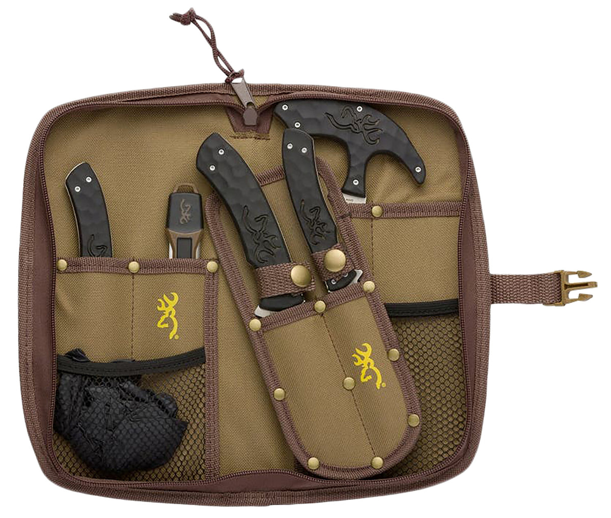 Browning Primal Combo 6-Piece Hunting Knife Set Skinner Caper Gut Tool Bone Saw 8Cr13MoV SS Blade w/Case Gloves
