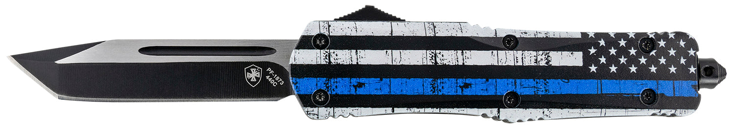 Templar Knife LBTB231 Gen II Back The Blue Large OTF Tanto 3.50" Black Oxide 440C SS Blade Black & White Blue Line Aluminum Handle