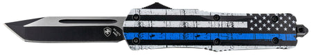 Templar Knife LBTB231 Gen II Back The Blue Large OTF Tanto 3.50" Black Oxide 440C SS Blade Black & White Blue Line Aluminum Handle