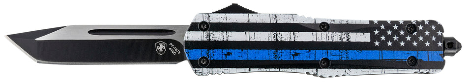 Templar Knife LBTB231 Gen II Back The Blue Large OTF Tanto 3.50" Black Oxide 440C SS Blade Black & White Blue Line Aluminum Handle