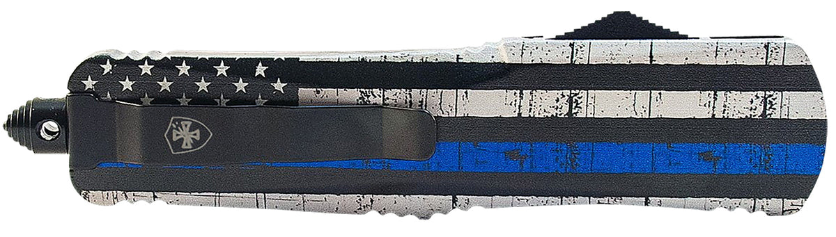 Templar Knife MBTB131 Gen II Back The Blue Slim OTF Dagger 3.43" Black Oxide 440C SS Blade Blue Line Aluminum Handle