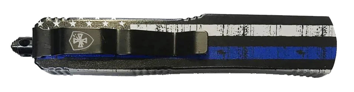 Templar Knife MBTB331 Gen II Back The Blue Slim OTF Drop Point 3.43" Black Oxide 440C SS Blade Blue Line Aluminum Handle