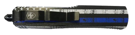 Templar Knife MBTB331 Gen II Back The Blue Slim OTF Drop Point 3.43" Black Oxide 440C SS Blade Blue Line Aluminum Handle
