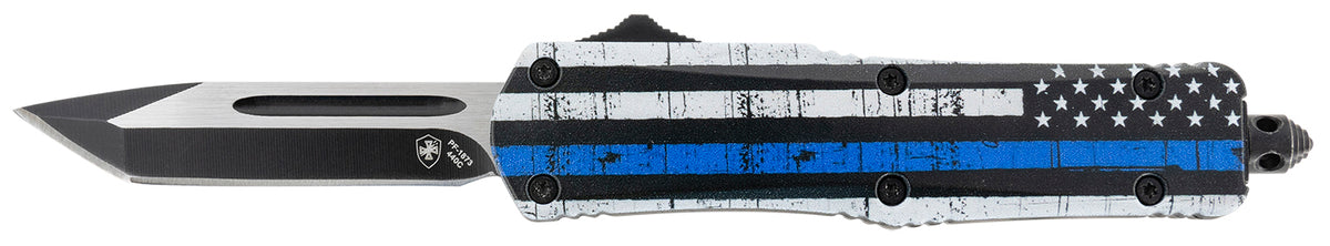 Templar Knife SBTB231 Gen II Back The Blue Small OTF Tanto 2.69" Black Oxide 440C SS Blade Blue Line Aluminum Handle