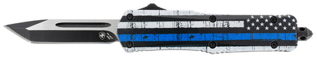 Templar Knife SBTB231 Gen II Back The Blue Small OTF Tanto 2.69" Black Oxide 440C SS Blade Blue Line Aluminum Handle