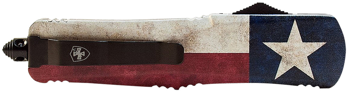 Templar Knife SCAP331 Gen II Captain Small OTF Drop Point 2.69" Black Oxide 440C SS Blade Patriotic Star Aluminum Handle