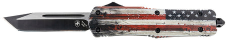 Templar Knife LWUS231 Gen II Wood US Flag Large OTF Tanto 3.50" Black Oxide 440C Blade, Painted Wood Grain US Flag Aluminum Handle, Glass Breaker