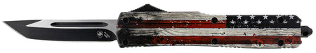 Templar Knife MWUS231 Gen II Wood US Flag Slim OTF Tanto 3.43" Black Oxide 440C Blade, Wood Grain US Flag Aluminum Handle, Glass Breaker