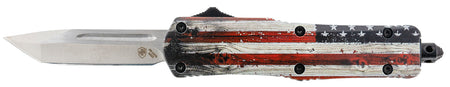 Templar Knife SWUS232 Gen II Wood US Flag Small OTF Tanto 2.69" Powder Coated 440C SS Blade, 4.31" Wood Grain US Flag Aluminum Handle Glass Breaker