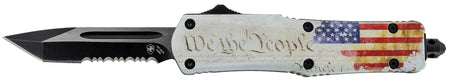 Templar Knife SWTP531 Gen II We The People Small OTF Tanto 2.25" Part Serrated Black Oxide 440C SS Blade, 4.31" White Flag Aluminum Handle Glass Breaker