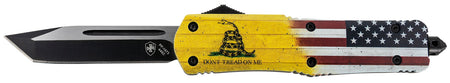 Templar Knife LDTOM231 Gen II Don't Tread On Me Large OTF Tanto 3.50" Black Oxide 440C Blade, Yellow Don't Tread On Me Aluminum Handle, Glass Breaker