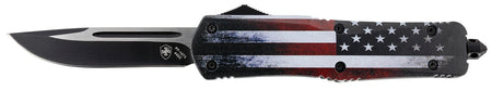 Templar Knife LUS331 Gen II US Flag Large OTF Drop Point 3.50" Black Oxide 440C Blade, US Flag Aluminum Handle, Glass Breaker
