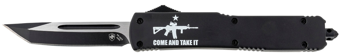Templar Knife Come And Take It Slim 3.43" OTF Tanto 440C SS Blade, Black AR-15 Graphic Aluminum Handle