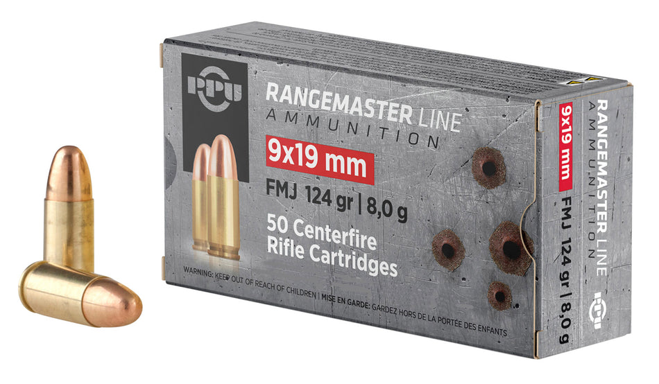 Prvi Partizan PPRM9M Rangemaster Full Metal Jacket FMJ 124 Grain 9mm Luger/Parabellum