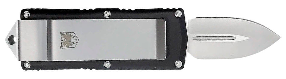 CobraTec OTF Money Clip Knife 1.75" Plain D2 Steel Blade Black Aluminum Handle with Pocket Clip
