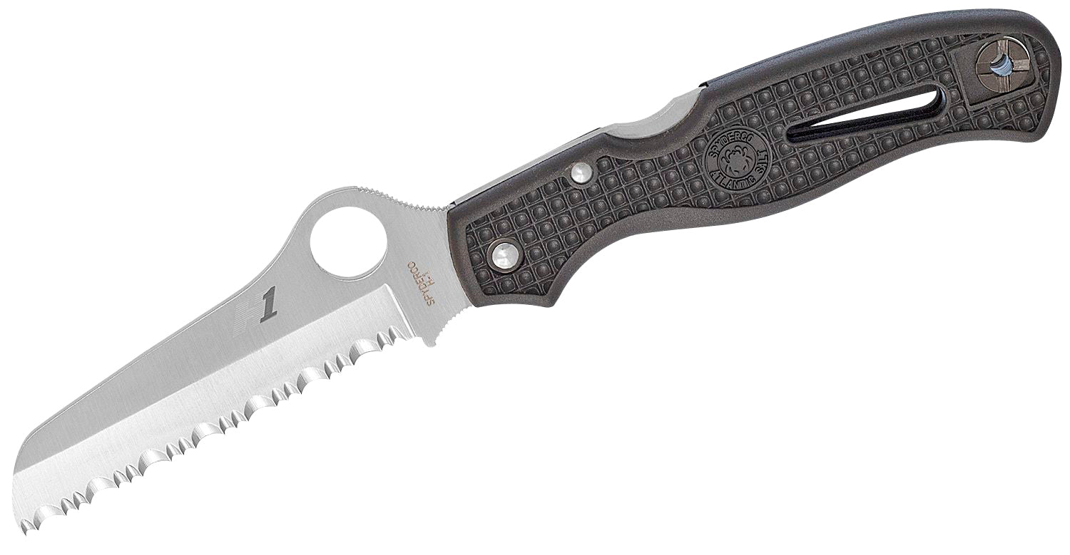 Spyderco Atlantic Salt Folding Knife 3.69" H1 Steel Serrated Sheepsfoot Blade Black Molded FRN Handle C89SBK