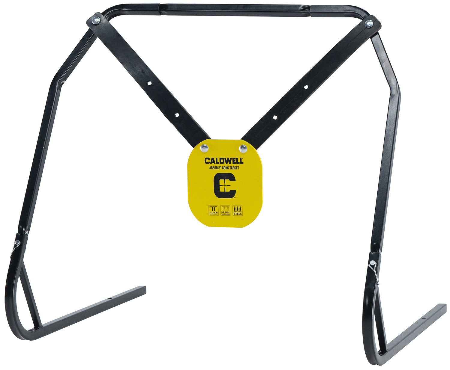 Caldwell 1140016 Gong and Target Stand Combo 8" AR500 Steel Gong with XL Strap Hangers Yellow