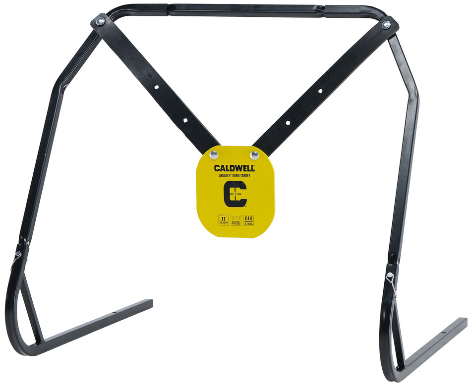 Caldwell 1140016 Gong and Target Stand Combo 8" AR500 Steel Gong with XL Strap Hangers Yellow