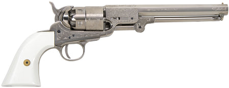 Traditions FR185117 1851 Navy .44 Cal #11 Percussion 7.5" 6 Shot Nickel Engraved Simulated Ivory Grip