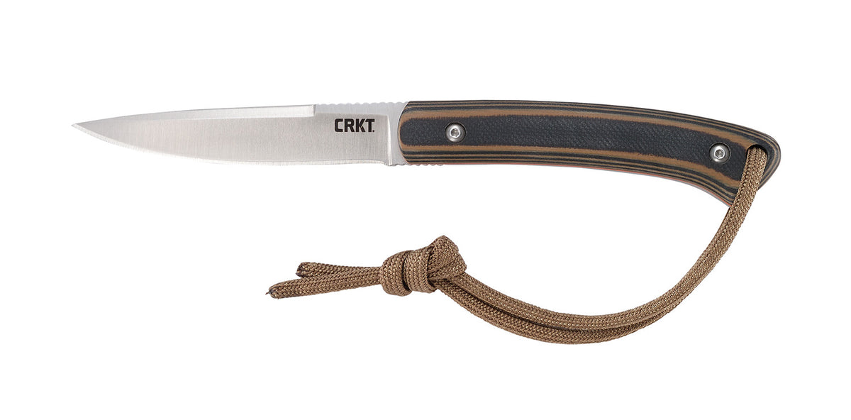 CRKT 2382 Biwa Fixed Blade Knife 3.02" Satin 8Cr13MoV SS Blade Black/Brown G10 Handle