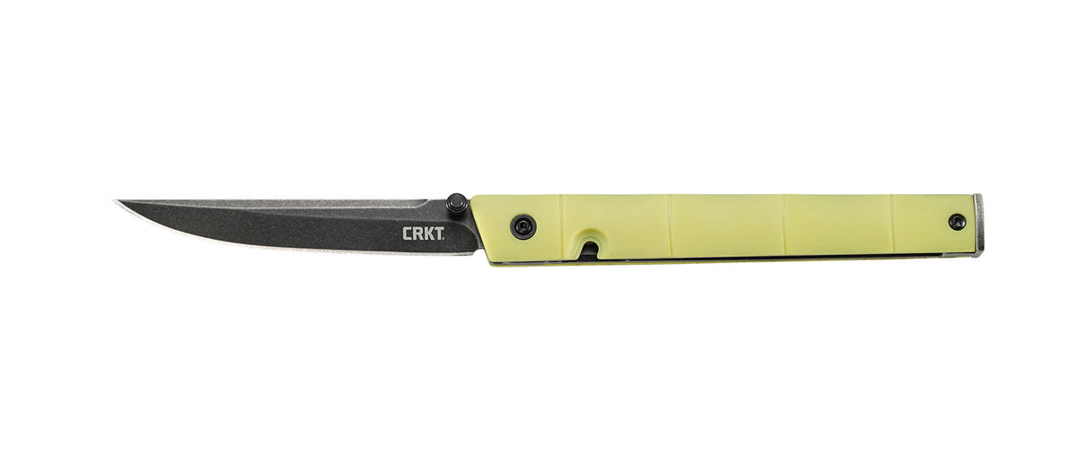 CRKT 7096YGK CEO Flipper Folding Knife 3.11" Black Stonewashed 8Cr13MoV Blade Green Bamboo GRN Handle