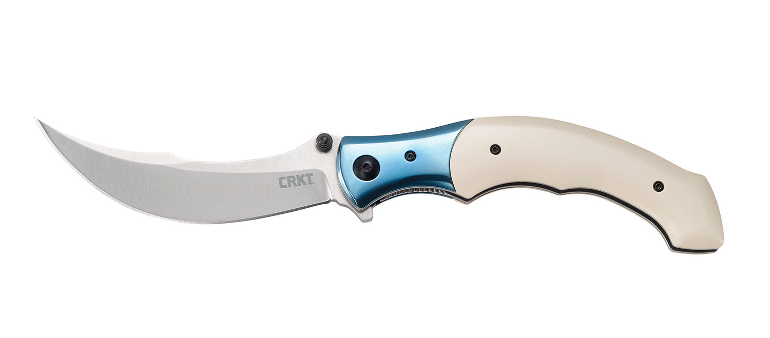 CRKT 7471 Ritual Folding Knife 4.37" Satin 12C27 Sandvik Blade Ivory/Blue Resin Handle with SS Bolster and Pocket Clip