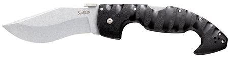 Cold Steel CS21ST Spartan 4.50" Folding Stonewashed AUS-10A SS Kukri-Style Blade, Black Griv-Ex Handle with Steel Liners & Clip