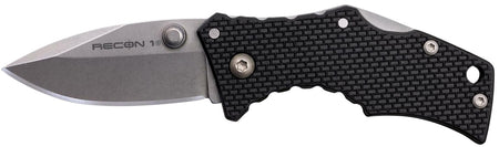 Cold Steel Recon 1 Micro Folding Knife 2" Spear Point Stonewashed 4034 SS Blade Black Griv-Ex Handle