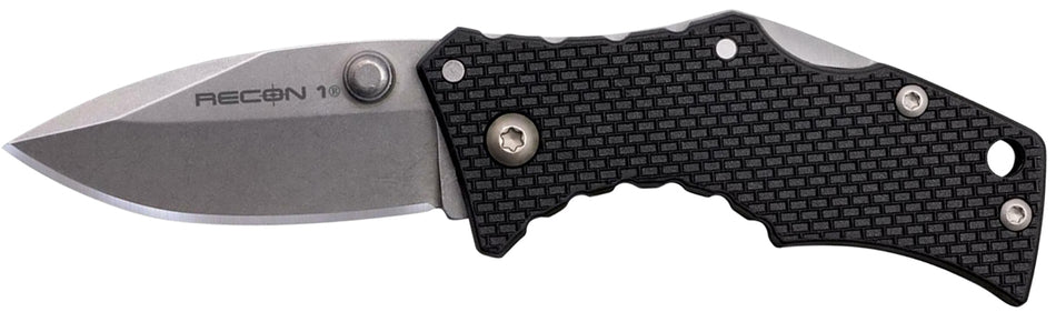 Cold Steel Recon 1 Micro Folding Knife 2" Spear Point Stonewashed 4034 SS Blade Black Griv-Ex Handle